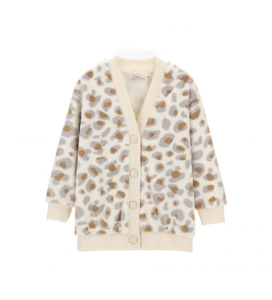 ALL OVER PRINTED FAUX FUR CARDIGAN