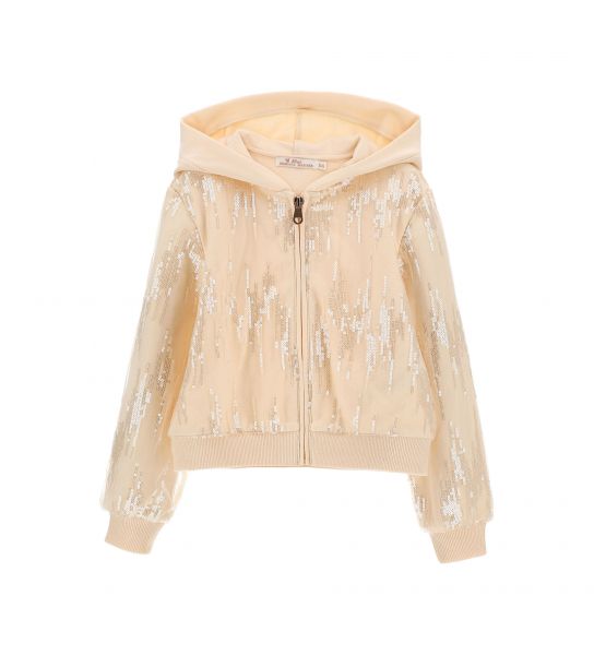 SWEATSHIRT WITH ALL OVER SEQUINS ON TULLE