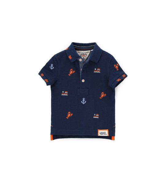 PIQUET POLO SHORT SLEEVE AND DENIM EFFECT IN FRONT