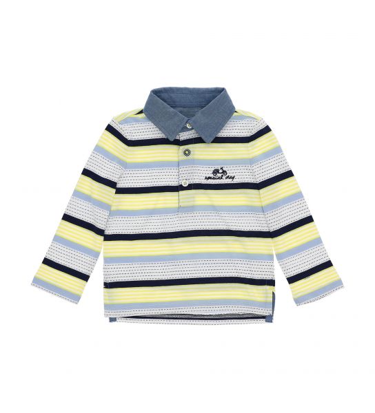 STRIPED YARN-DYED LONG SLEEVE COTTON POLO SHIRT
