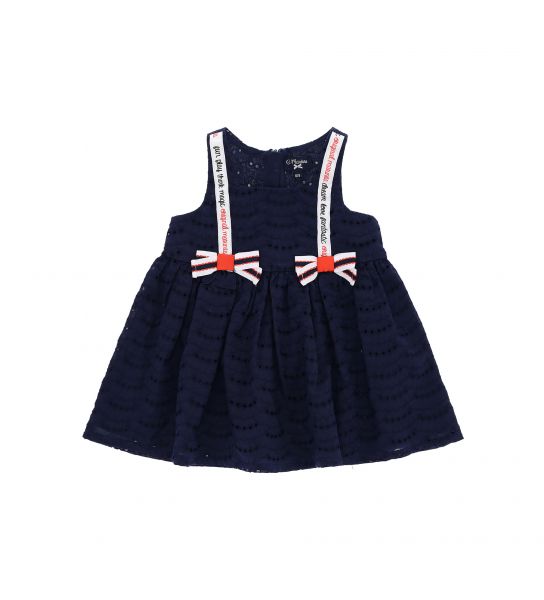 PERFORATED EMBROIDERED COTTON DRESS WITH BOWS