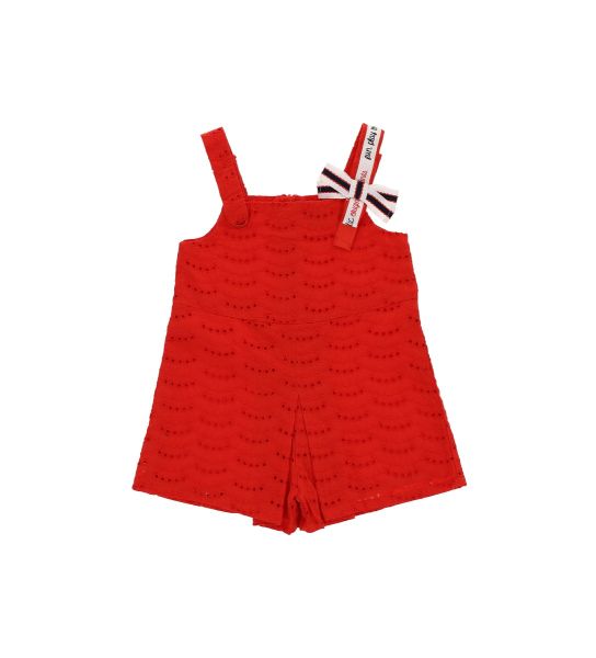 SHORT DUNGAREES IN EMBROIDERED COTTON FABRIC