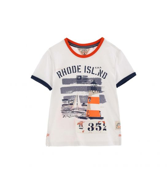 COTTON SHORT SLEEVE T-SHIRT WITH PRINT AND PATCH