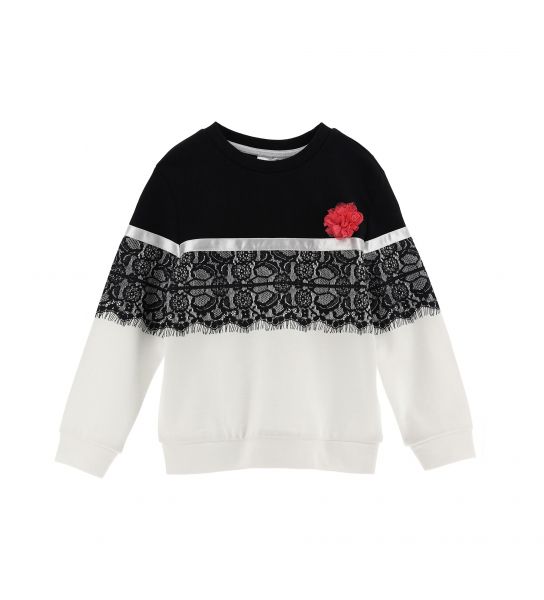 SWEATSHIRT WITH LACE EFFECT PRINT