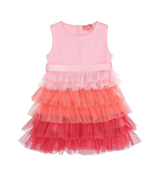 DRESS IN PUNTO MILANO WITH COLORFUL TULLE