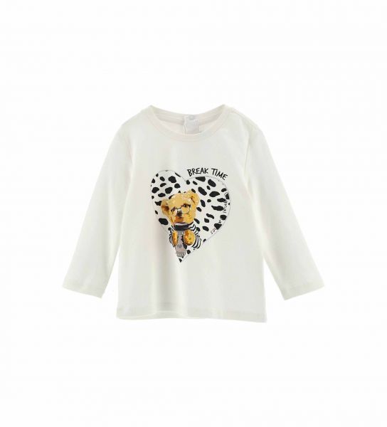 COTTON T-SHIRT WITH PRINTS AND RHINESTONES
