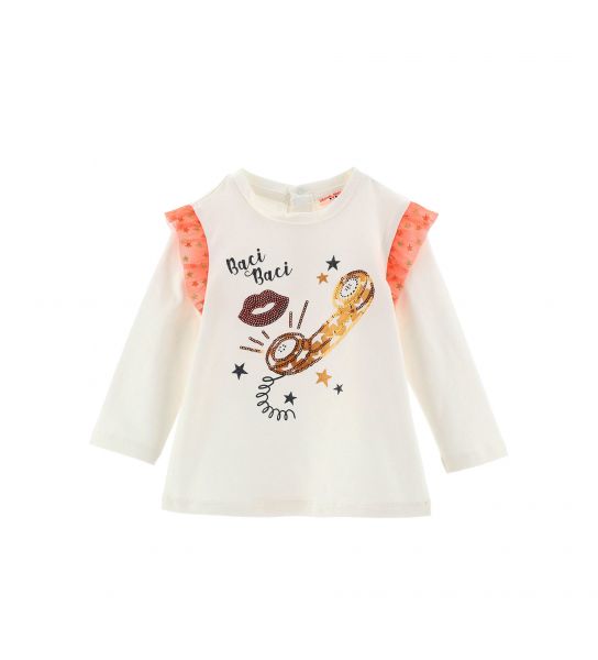 T-SHIRT WITH PRINTED TULLE RUFFLE