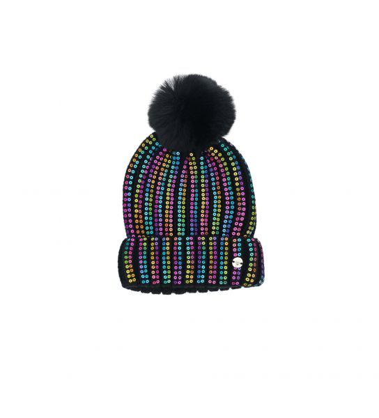 KNIT HAT WITH TURN UP AND POMPON