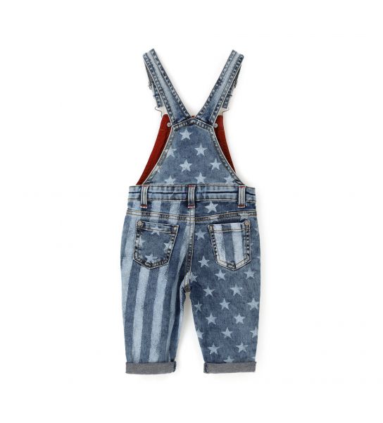 DUNGAREES IN ELASTICIZED DENIM AND ALL OVER PRINT