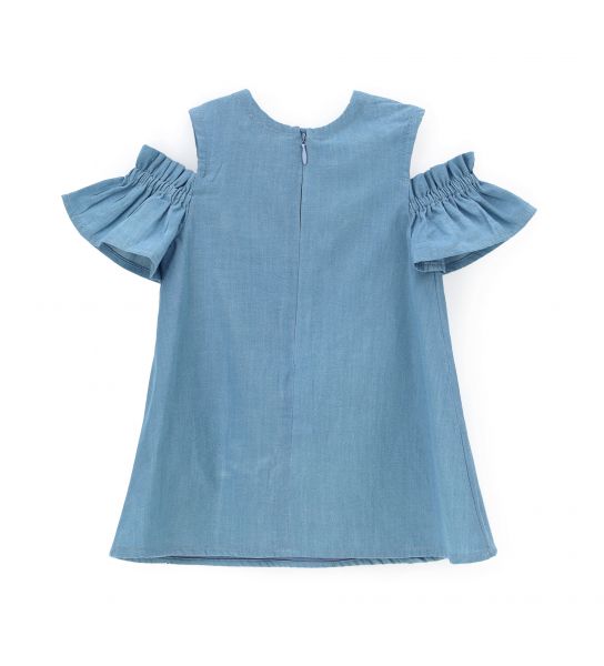 DRESS IN DENIM AND SHORT SLEEVE EMBROIDERY