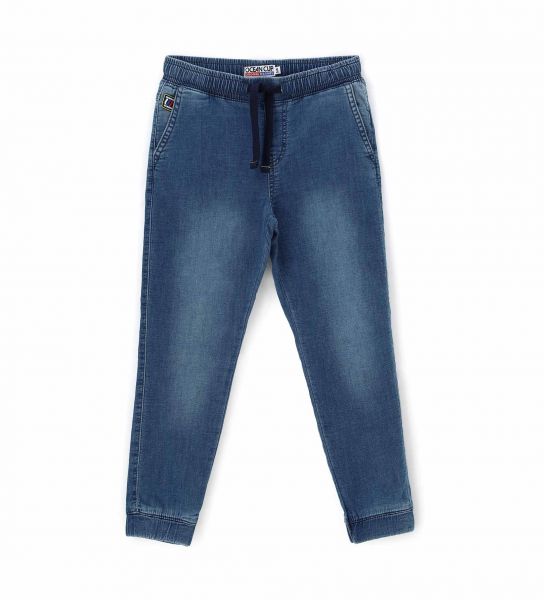 COTTON DENIM FLEECE JEANS WITH FRONT SIDE POCKETS