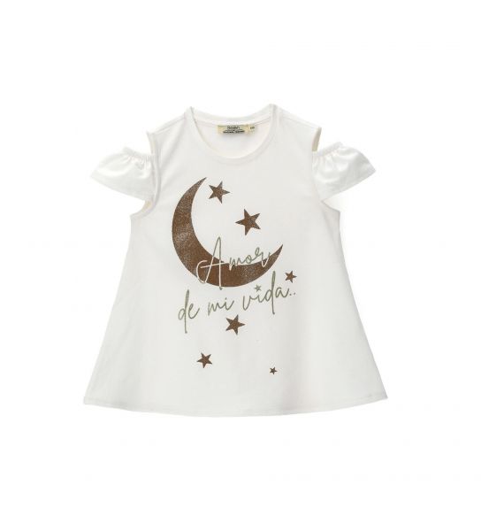 T-SHIRT WITH GLITTER PRINT AND GOLD SHADE