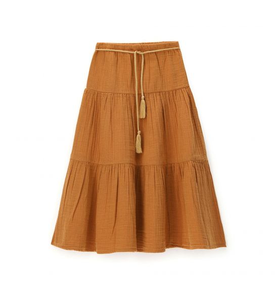 COTTON SKIRT WITH GOLD EMBROIDERY IN FRONT