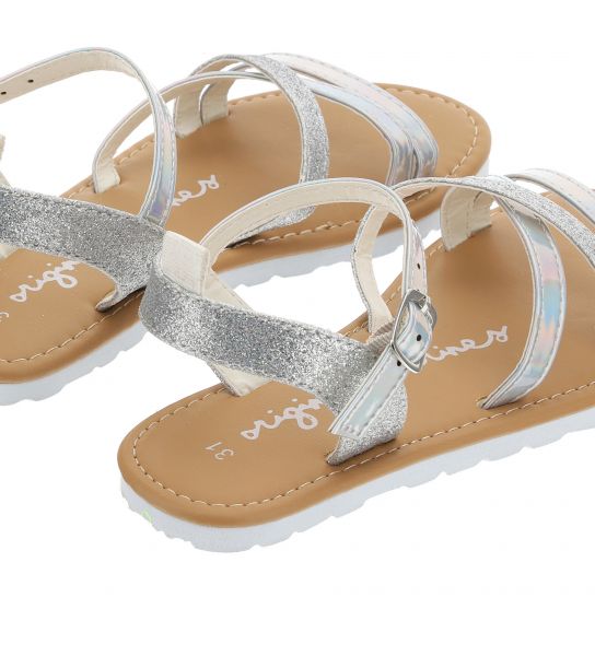 SANDAL IN FAUX LEATHER AND GLITTER