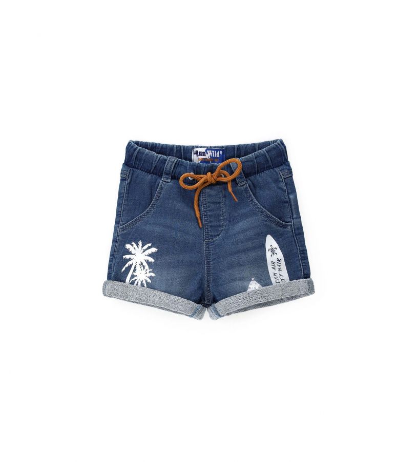 Newborn - Denim Bermuda shorts with elastic waistband
