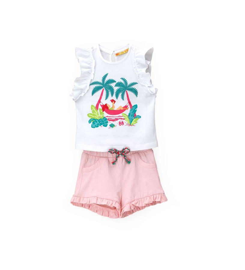 Baby girl - Outfits: T-shirt with ruffle sleeves and shorts
